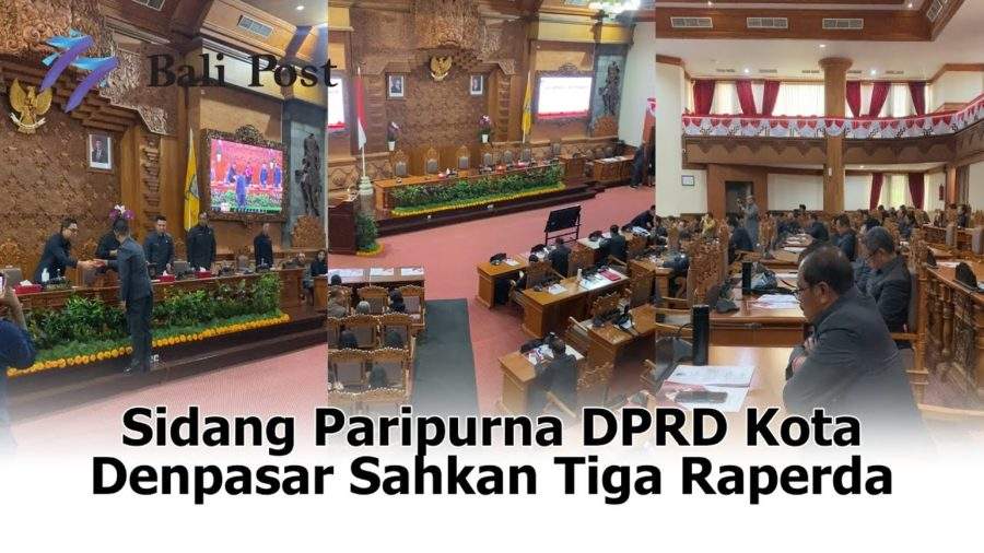 Suasana ruang sidang paripurna di Gedung DPRD Kota Denpasar saat pembahasan dan pengesahan rancangan peraturan daerah baru.