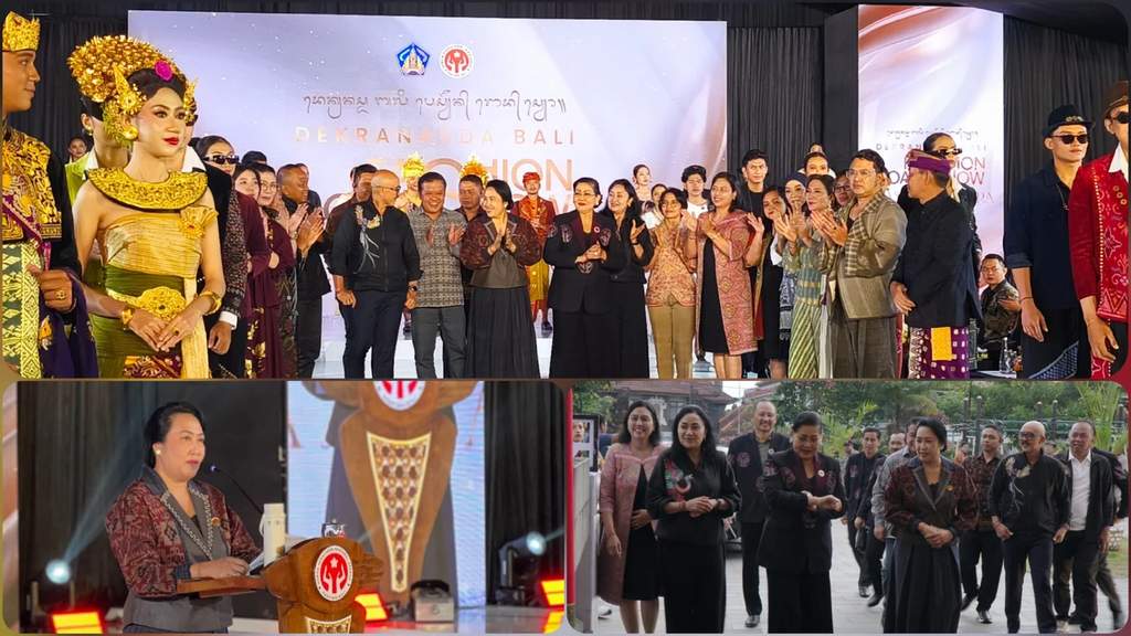 Puluhan model memperagakan busana berbahan kain tradisional Bali dalam ajang Wastra Hitakara di Alun-Alun Kota Bangli.