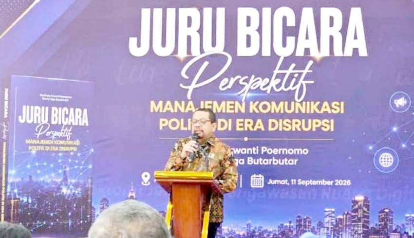 Kepala Badan Komunikasi Pemerintah Muhammad Qodari memberikan pemaparan dalam acara peluncuran buku di Antara Heritage Center, Jakarta.
